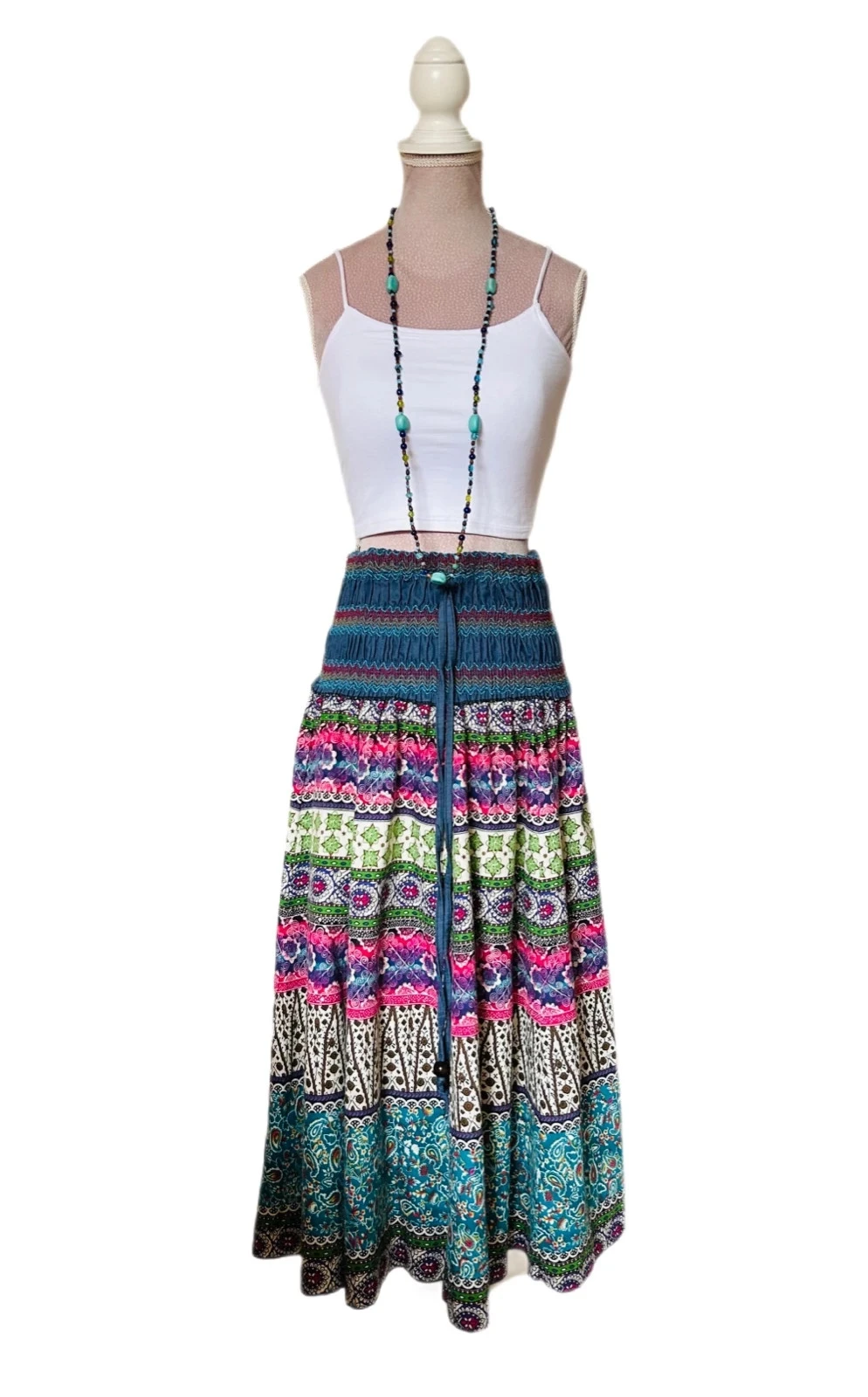 🩵🌿Jupe robe 2-in-1 Boheemse Ambachtelijke Vintage Folk Handgemaakte Etnische Hippy Rok Jurk 36/38🌿💜 – photo 9